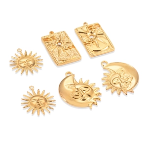 Golden hip hop stainless steel sun and moon pendants for DIY jewelry making sets