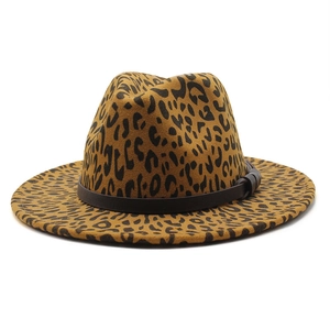 Fedora Hut Mit Leopardenmuster Filz Breitkrempiger Retro Jazz Hut Mit Dekorativem Lederband