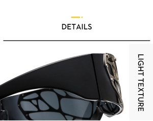 Close-up of Y2K wrap sunglasses showing intricate metal mesh hollow design and light texture