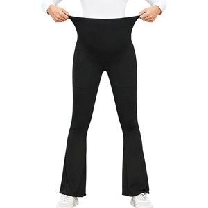 High waist maternity flare yoga pants with belly support and side pockets in black