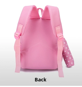 Breathable mesh shoulder straps and matching pencil case on pink kids backpack