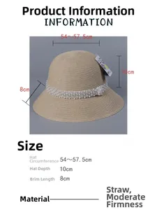 Detailansicht Strohhut für Damen mit Perlenband und 8cm breiter Krempe für den Sommer