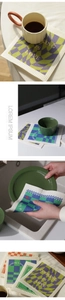 Absorbent wood pulp cotton kitchen cloth with Cooking is Love print and grid pattern