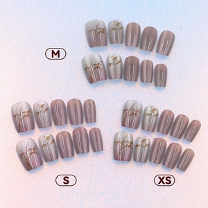 Faux ongles œil de chat motif bambou avec dégradé nacré tailles XS S M