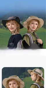 Detail of waterproof breathable fabric and adjustable drawstring on kids sun hat