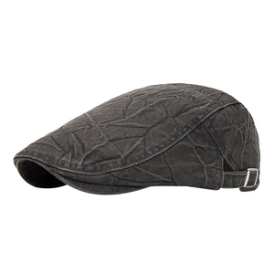 Charcoal grey vintage cotton flat cap for men and women with adjustable side metal buckles