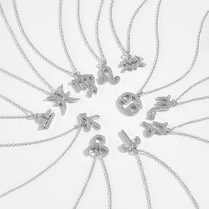 Set of 12 zodiac constellation necklaces in S925 sterling silver with sparkling crystals