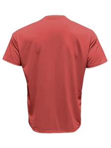 Rear view of red loose-fit sports T-shirt featuring breathable quick-dry mesh fabric