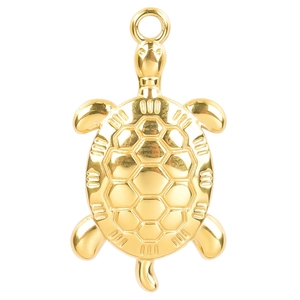 Polished 18k gold plated stainless steel sea turtle pendant with a shiny round bail loop