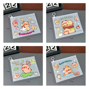 Detail view of 21x17cm transparent capybara zipper bags for stationery and exams