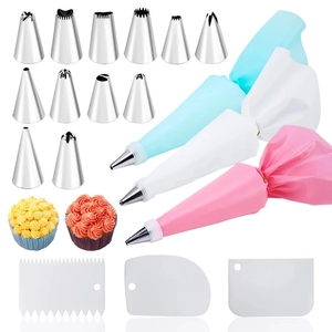 Complete stainless steel piping tip set with colorful EVA bags and scrapers for cake decorating