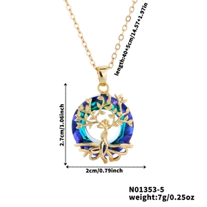 Detail view of tree of life necklace showing pendant dimensions 2.7cm by 2.0cm and 40+5cm chain