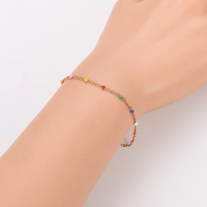 Fashionable 18k gold plated stainless steel chain bracelet with colorful enamel beads