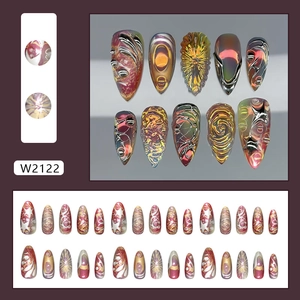 3D metallic purple starry night press on nails with 30 detachable fluid art pieces