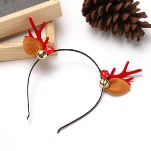 Serre-tête bois de renne de Noël avec oreilles rouges et cloches pour fêtes de Noël