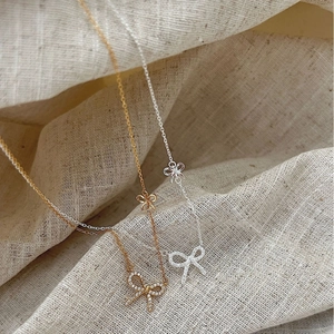 925 Sterling Silver Double Bow Pendant Necklace Delicate Rhinestone Inlaid Clavicle Chain For Women Elegant Light Luxury Jewelry