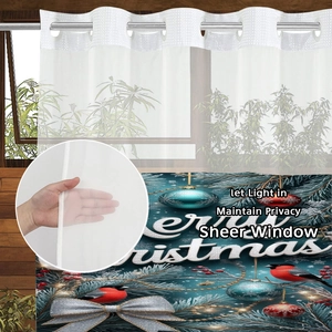 Christmas sheer grommet curtain with red birds and Merry Christmas print for privacy