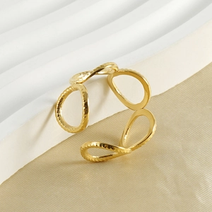 Minimalist 18k gold plated stainless steel open ring with teardrop geometric design
