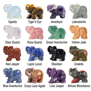 Elephant Statue Natural Crystal Gemstone Hand Carved Animal Figurine Polished Healing Stone Desk Decor Home Ornament Gift