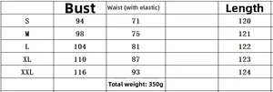 Size chart detail for sleeveless off-shoulder jumpsuit with bust and waist measurements