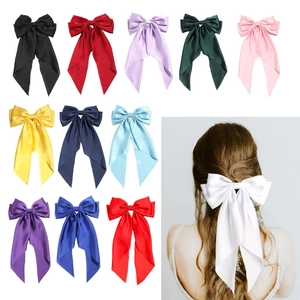 Large Satin Bow Hair Clip With Long Ribbon Streamers French Retro Style Elegant Hairpin Accessories For Women