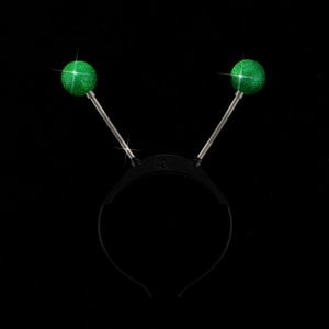 Glowing alien headband with silver springs and green glitter eyeballs for party costumes