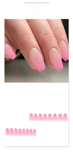 Detail view of 24pcs pink ombre gradient coffin shape press-on nails with smooth transition