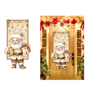 Bannière de Noël or champagne pour décoration de porte et extérieur 2025 avec lettrage