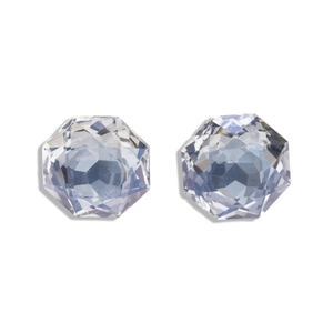 Elegant geometric octagonal light blue glass stud earrings with faceted silver needles