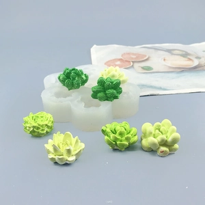 Detail view of translucent silicone mold and realistic green succulent soap samples