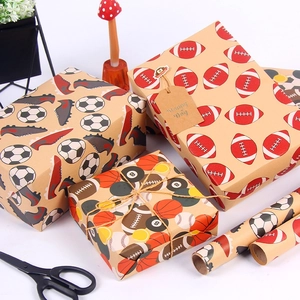 Sports Theme Gift Wrapping Paper Kraft Paper Soccer Basketball Rugby Patterns Retro Vintage Style DIY Celebration Decor
