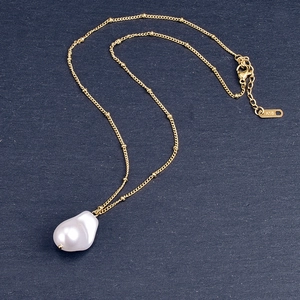 Artificial Baroque Pearl Necklace Irregular Pendant 18K Gold Plated Titanium Steel Sweater Chain Fashion For Women
