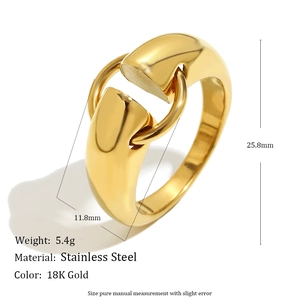 Minimalist 18K gold plated stainless steel geometric round ring for women's fashion