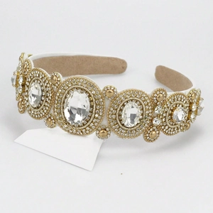 Baroque white headband with large crystals and golden beads for elegant parties