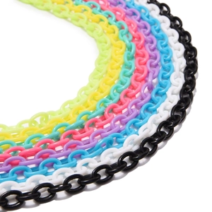 Close-up of colorful 6x8mm acrylic closed link chains for DIY jewelry making