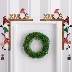 Christmas Wooden Door Frame Decoration Gnome Corner Decor With XMAS Letters And Plaid Pattern Festive Home Holiday Party Ornament