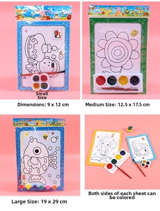 Kids DIY watercolor painting set showing three sizes and double-sided coloring cards