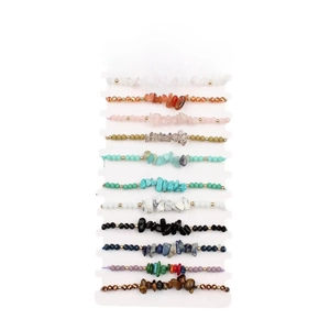 Set of 12 colorful crystal stone beaded bracelets in various natural stone styles