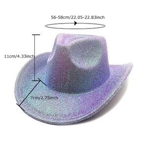 Sparkly purple metallic western cowboy hat for parties with 56-58cm head circumference size