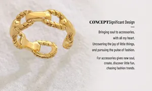 Detailed macro view of 18K gold plated chain link ring with twisted rope texture design