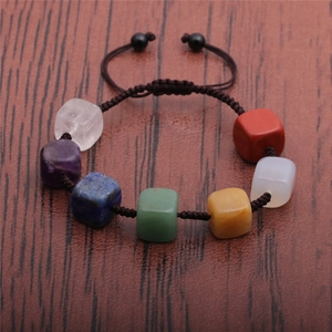 Handmade 7 Chakra energy stone braided bracelet with square mineral beads and adjustable cord