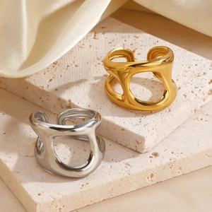 Minimalist thick hollow geometric open rings in gold and silver stainless steel