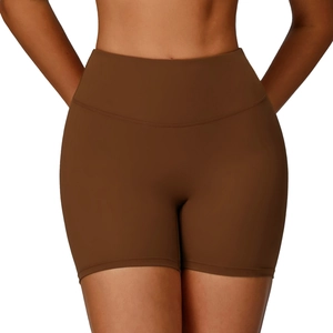 Brown high-waisted seamless sports shorts with high elasticity for yoga and fitness training