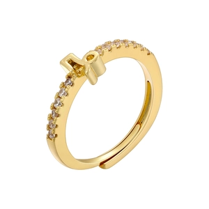 Macro shot of 18K gold plated Capricorn zodiac ring with sparkling zircon stones