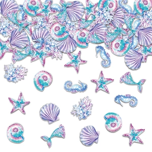Glitter Mermaid Birthday Party Decorations Ocean Theme Cardstock Confetti Seahorse Starfish Shell Coral Table Scraps For Party