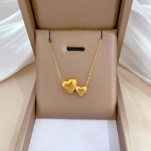 Double Heart Necklace Titanium Steel Gold Plated Minimalist Pendant For Women Chic Ins Style Clavicle Chain