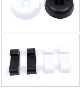 Dettaglio di basi di supporto in plastica rotonde e rettangolari in nero e bianco