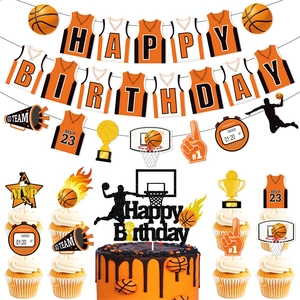 Basketball Birthday Party Decoration Kit Paper Banner Cake Toppers Hanging Swirls Sports Theme Decor