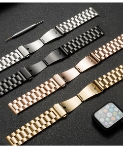 Cinturini in acciaio inossidabile a tre maglie in argento, nero, oro e oro rosa lucido