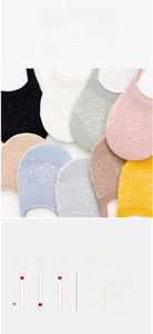 Detail showing high elasticity and breathable lace texture of women's invisible liner socks